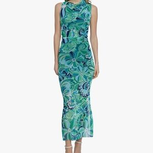 Donna Morgan Green and Blue Floral Maxi Dress
